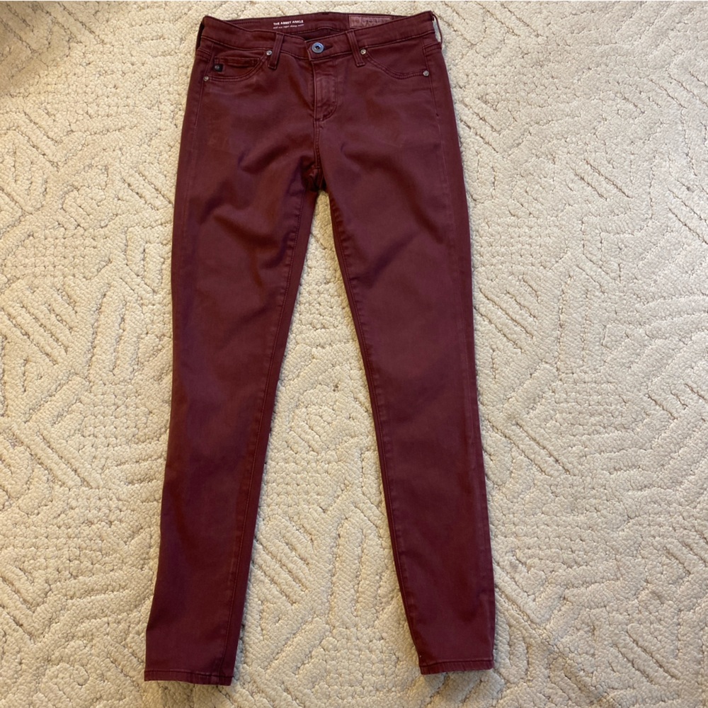 AG Adriano Goldschmied Ankle Burgundy Mid-Rise Skinny Jeans 25R - Picture 2 of 7